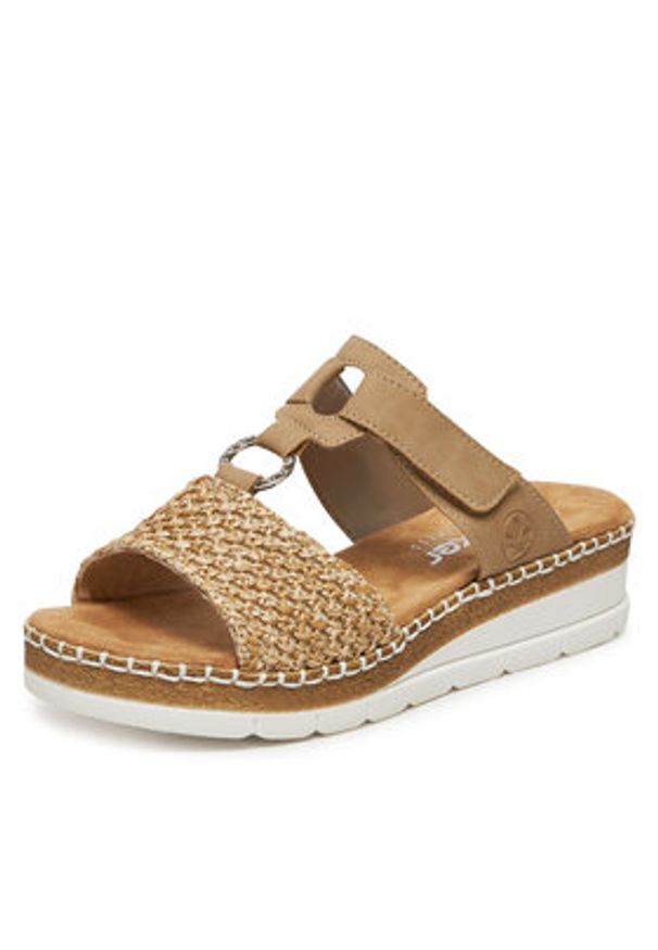 Rieker Klapki V1243-60 Beżowy. Kolor: beżowy. Materiał: materiał, syntetyk