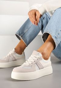 Born2be - Beżowe Sneakersy w Stylu Tenisówek na Platformie Nanirea. Okazja: na co dzień. Kolor: beżowy. Materiał: jeans. Obcas: na platformie