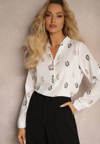 Renee - Biała Koszula z Drobnym Wzorem Paisley Irithe. Okazja: do pracy, na spotkanie biznesowe, na co dzień. Kolor: biały. Materiał: jeans. Długość rękawa: długi rękaw. Długość: długie. Wzór: paisley. Styl: casual, elegancki, biznesowy