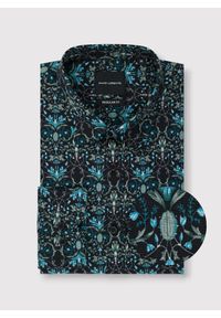 Pako Lorente - PAKO LORENTE - Czarna koszula w turkusowe kwiaty. Kolor: czarny, turkusowy, wielokolorowy. Materiał: elastan, bawełna. Długość rękawa: długi rękaw. Długość: długie. Wzór: kwiaty #2