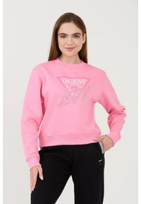 Guess - GUESS Różowa damska bluza Icon, Rozmiar M. Kolor: różowy