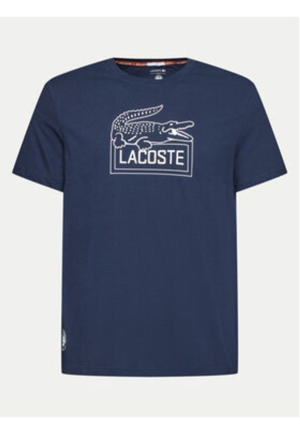 Lacoste T-Shirt TH9068 Granatowy Regular Fit. Kolor: niebieski. Materiał: bawełna
