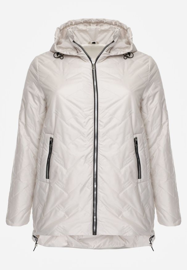 Born2be - Jasnoszara Przejściolwa Pikowana Kurtka z Odpinanym Kapturem Nevistta. Okazja: na spacer, na co dzień, do pracy. Kolekcja: plus size. Kolor: szary. Materiał: poliester, jeans. Styl: casual, elegancki