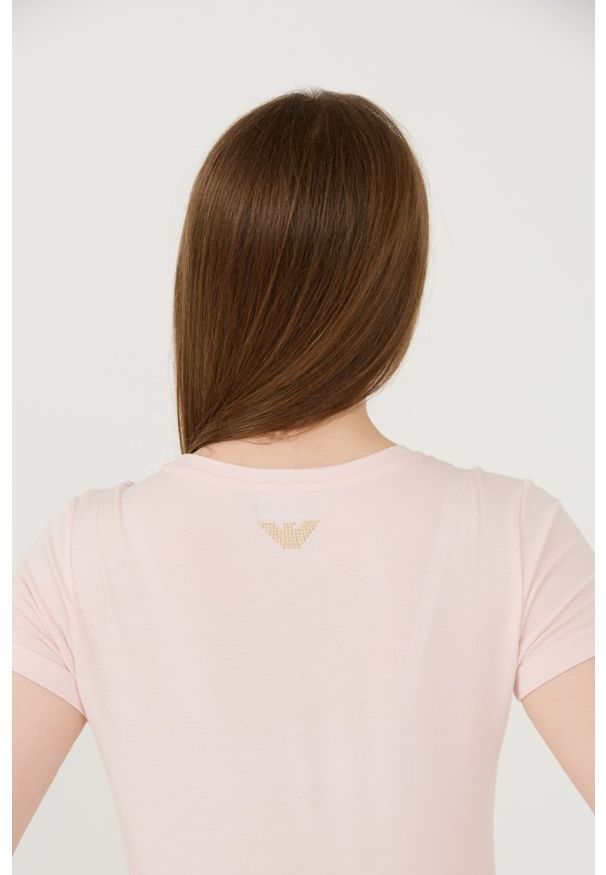 EA7 Emporio Armani - EA7 Różowy damski t-shirt z cyrkoniami, Rozmiar L. Kolor: różowy
