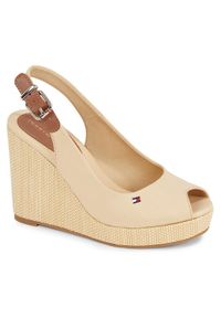 TOMMY HILFIGER - Tommy Hilfiger Sandały Iconic Elena Sling Back Wedge FW0FW04789 Beżowy. Kolor: beżowy