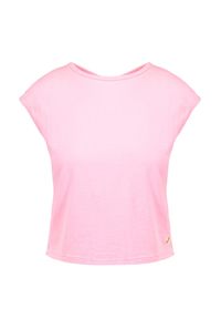 Deha - T-shirt DEHA HYPE. Kolor: różowy. Materiał: bawełna. Długość: krótkie. Wzór: aplikacja. Sezon: lato
