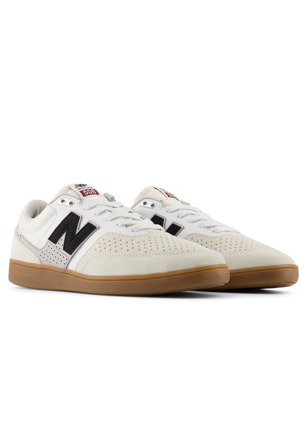 Buty męskie New Balance Numeric NM508WID – beżowe. Kolor: beżowy. Materiał: dresówka, materiał, zamsz, skóra, syntetyk. Szerokość cholewki: normalna. Wzór: nadruk. Sport: skateboard