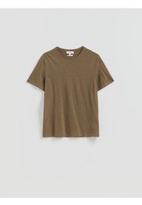 Reserved - T-shirt regular z lnem - zielony. Kolor: zielony. Materiał: len