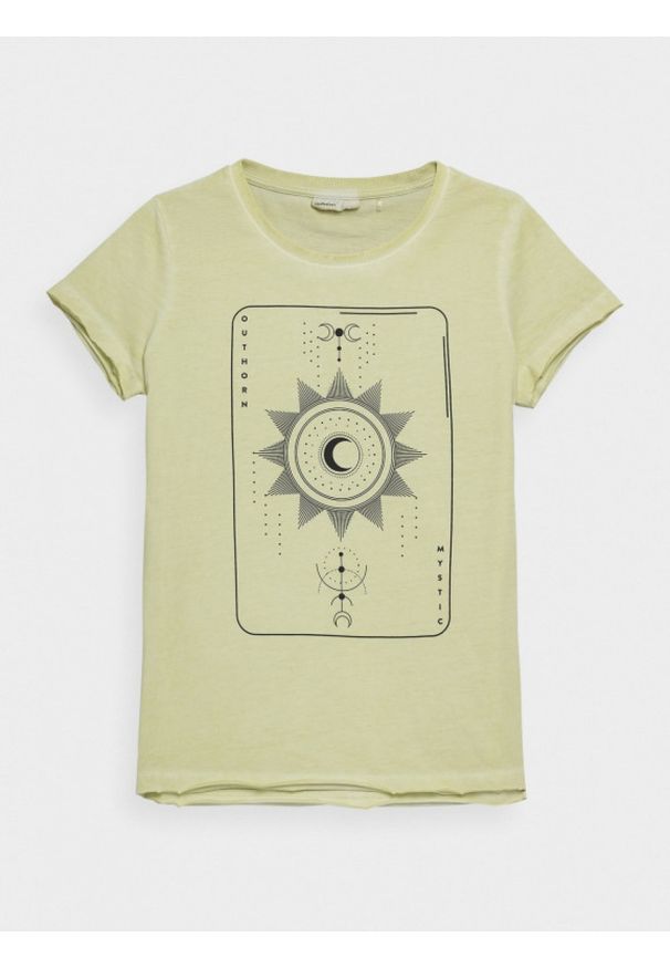 outhorn - T-shirt z nadrukiem damski. Okazja: na co dzień. Materiał: dzianina, bawełna. Wzór: nadruk. Styl: casual