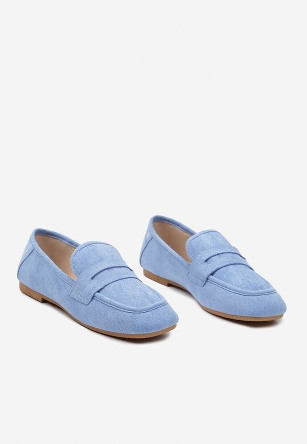 Born2be - Jasnoniebieskie Klasyczne Płaskie Mokasyny Wsuwane z Ozdobnym Paskiem Ianestia. Okazja: na co dzień. Zapięcie: bez zapięcia. Kolor: niebieski. Materiał: jeans, jedwab. Styl: klasyczny