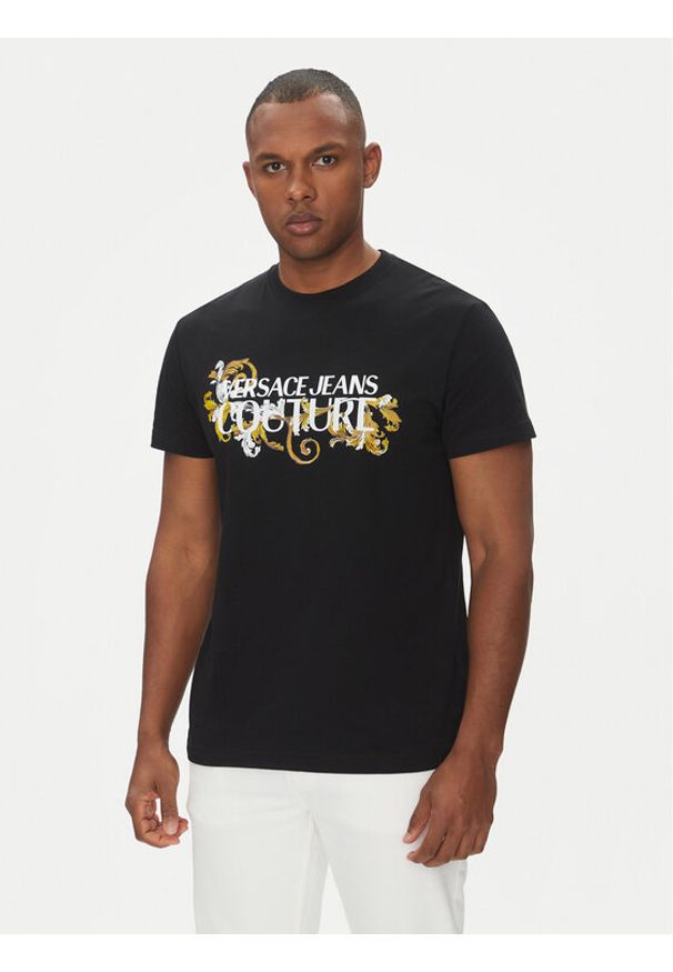 Versace Jeans Couture T-Shirt 78GAHC05 Czarny Regular Fit. Kolor: czarny. Materiał: bawełna