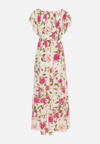 Born2be - Jasnobeżowa Rozkloszowana Sukienka Maxi z Wiskozy w Kwiatowy Print Unadis. Kolor: beżowy. Materiał: wiskoza. Wzór: kwiaty, nadruk. Sezon: lato. Długość: maxi #4