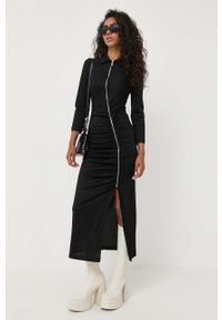 Karl Lagerfeld sukienka bawełniana kolor czarny maxi dopasowana. Kolor: czarny. Materiał: bawełna. Typ sukienki: dopasowane. Długość: maxi #3
