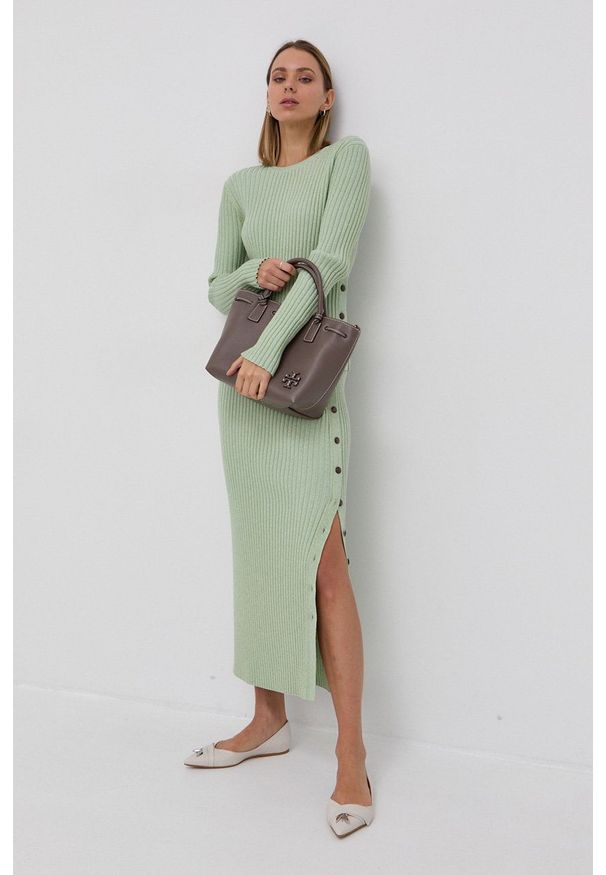 Tory Burch Sweter wełniany damski kolor zielony. Kolor: turkusowy. Materiał: wełna. Długość rękawa: długi rękaw. Długość: krótkie