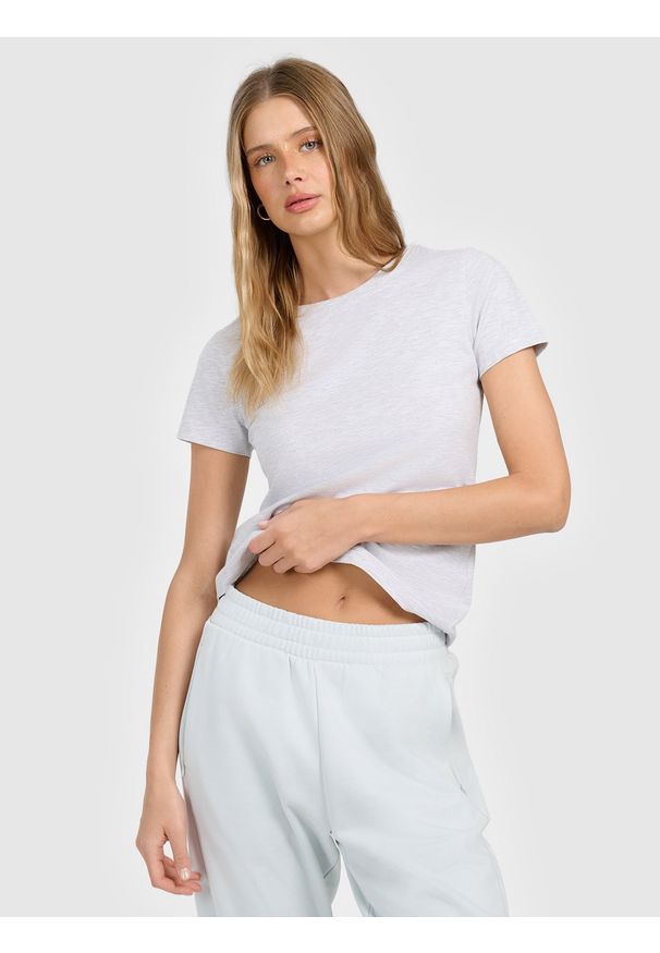 4f - 4F T-shirt slim gładki damski - szary S. Okazja: na uczelnię, na co dzień. Kolor: szary. Materiał: materiał. Wzór: gładki. Styl: casual, sportowy, klasyczny