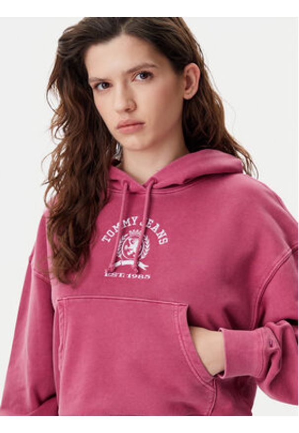 Tommy Jeans Bluza Varsity DW0DW20311 Różowy Boxy Fit. Kolor: różowy. Materiał: bawełna