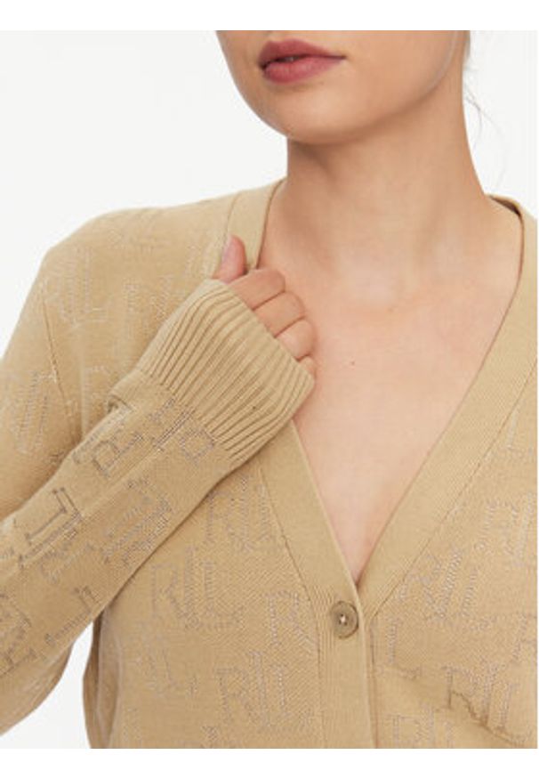 Lauren Ralph Lauren Kardigan 200916279001 Beżowy Regular Fit. Kolor: beżowy. Materiał: wiskoza, bawełna