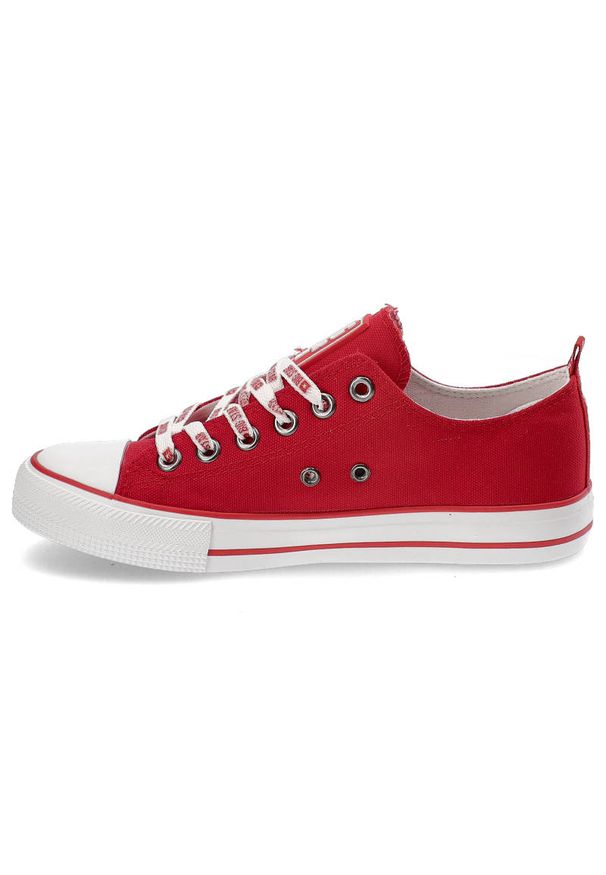 Big-Star - Czerwone Trampki Big Star Damskie Wygodne Buty. Kolor: czerwony. Materiał: materiał. Szerokość cholewki: normalna. Wzór: nadruk. Styl: sportowy