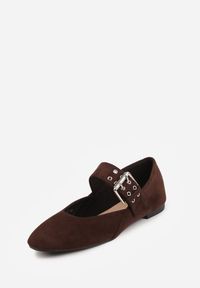 Renee - Ciemnobrązowe Balerinki Vices w Stylu Mary Jane ze Skórzaną Wkładką Rilaneia. Okazja: na co dzień. Kolor: brązowy. Materiał: skóra. Wzór: grochy. Styl: casual, klasyczny #8