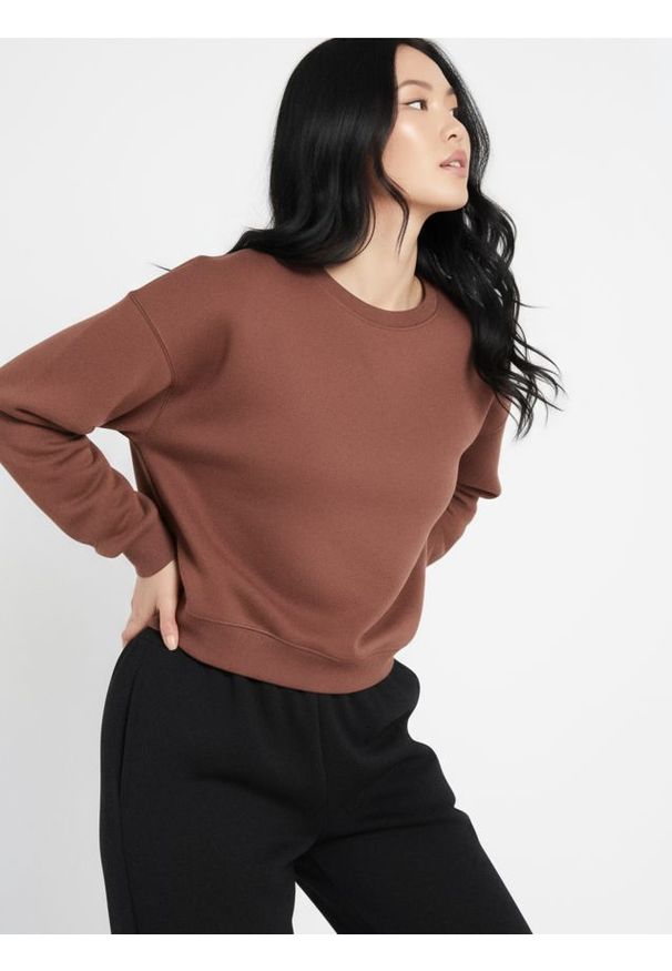 Sinsay - Bluza crewneck regular basic - brązowy. Kolor: brązowy