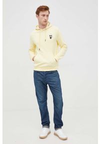 Karl Lagerfeld bluza 521900.705062 męska kolor żółty z kapturem z aplikacją. Okazja: na co dzień. Typ kołnierza: kaptur. Kolor: żółty. Materiał: materiał. Wzór: aplikacja. Styl: casual #2