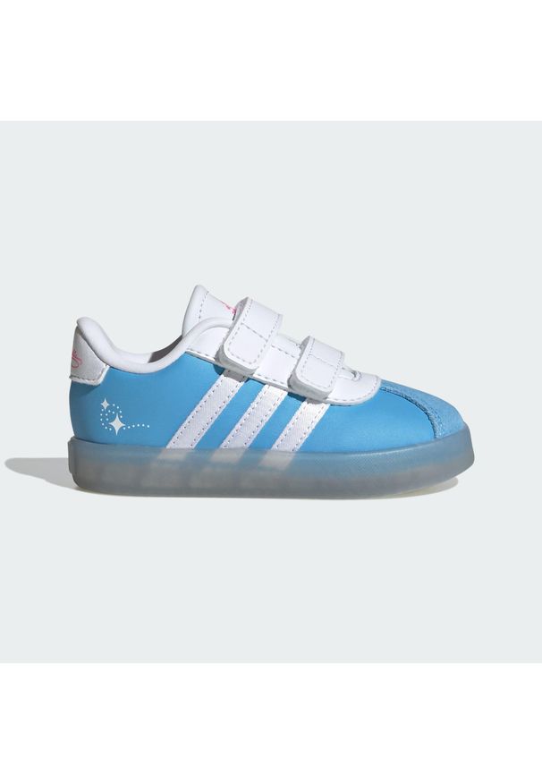 Adidas - Buty dla dzieci adidas Disney Cinderella VL Court 3.0. Kolor: różowy, niebieski, wielokolorowy, biały. Wzór: motyw z bajki. Sport: turystyka piesza