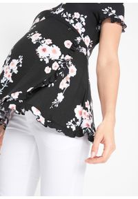 bonprix - Wiskozowa tunika 2 w 1 ciążowa i do karmienia. Kolekcja: moda ciążowa. Kolor: czarny. Materiał: wiskoza. Wzór: aplikacja, nadruk, kwiaty. Styl: klasyczny #2