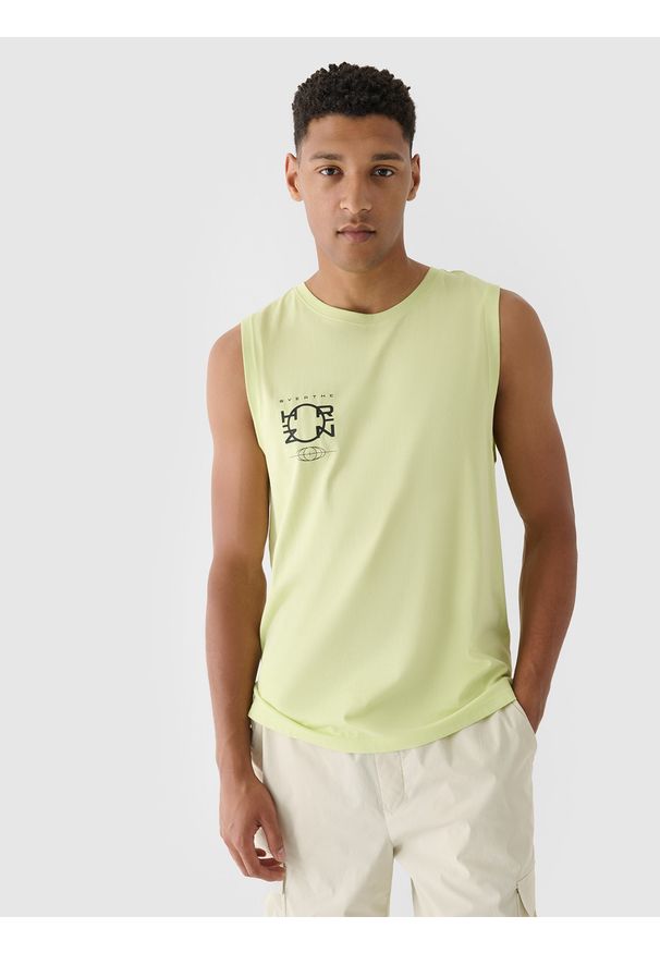 4f - 4F Tank top oversize z nadrukiem męski - zielony XXL. Kolor: zielony. Materiał: bawełna, jersey, dzianina. Długość rękawa: bez rękawów. Wzór: nadruk