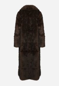 Born2be - Brązowy Długi Płaszcz Futrzany z Kołnierzem Banisse. Okazja: na co dzień. Kolor: brązowy. Materiał: futro. Długość: długie. Styl: klasyczny, casual, elegancki #6