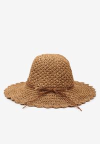 Born2be - Ciemnobeżowy Delikatny Kapelusz z Ozdobnym Rondem i Kokardką Tokimo. Kolor: beżowy. Materiał: len. Styl: elegancki