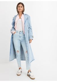 bonprix - Dżinsy Mom high waist z ozdobnymi przetarciami. Stan: podwyższony. Kolor: niebieski #2