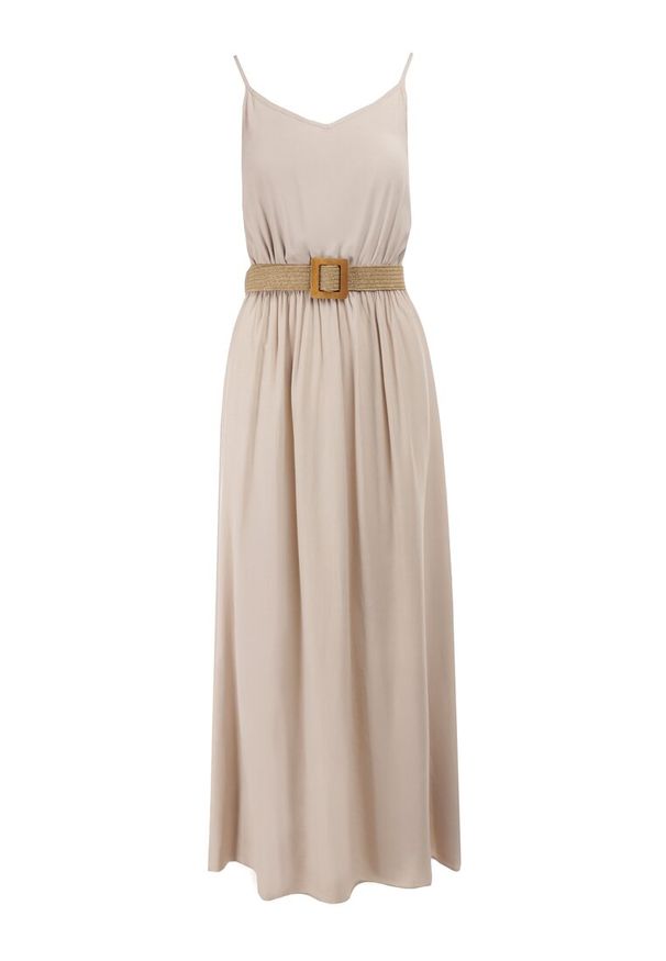 Born2be - Beżowa Sukienka z Paskiem Chrysaleia. Okazja: na co dzień. Kolor: beżowy. Długość rękawa: na ramiączkach. Wzór: gładki. Sezon: lato. Typ sukienki: proste. Styl: casual. Długość: maxi