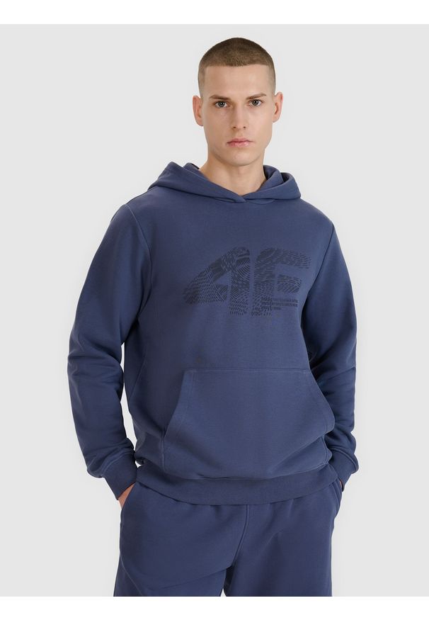 4f - 4F Bluza dresowa nierozpinana z kapturem męska - szara L. Okazja: na co dzień. Typ kołnierza: kaptur. Kolor: szary. Materiał: dresówka. Wzór: ze splotem, napisy, nadruk, gładki. Styl: sportowy, casual
