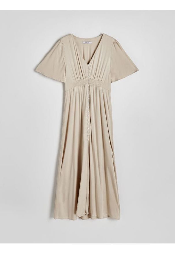 Reserved - Sukienka z wiskozy - beżowy. Kolor: beżowy. Materiał: wiskoza. Typ sukienki: proste