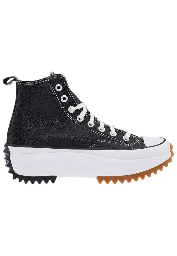 Buty Converse Run Star Hike Platform Foundational Leather A04292C - czarne. Kolor: czarny. Materiał: skóra, guma. Szerokość cholewki: normalna. Wzór: jodełka. Obcas: na platformie. Sport: bieganie