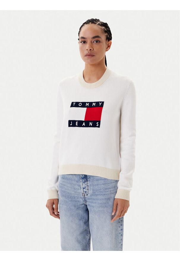 Tommy Jeans Sweter Colorblock Flag DW0DW20970 Biały Regular Fit. Kolor: biały. Materiał: wiskoza