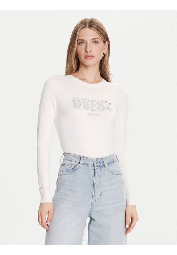 Guess Sweter W5BR40 Z2NQ2 Écru Regular Fit. Materiał: wiskoza