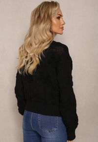 Renee - Czarny Sweter z Wełną i Bawełną z Pluszowymi Wstawkami Alrua. Kolor: czarny. Materiał: bawełna, wełna. Sezon: zima #3