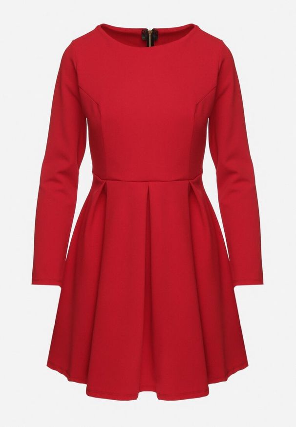 Born2be - Czerwona Elegancka Sukienka o Rozkloszowanym Kroju Temitonia. Kolor: czerwony. Długość rękawa: długi rękaw. Styl: elegancki