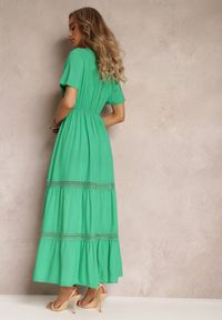 Renee - Zielona Sukienka Ilythyrra. Kolor: zielony. Materiał: tkanina, koronka. Długość rękawa: krótki rękaw. Wzór: aplikacja, koronka. Typ sukienki: proste. Styl: boho. Długość: midi