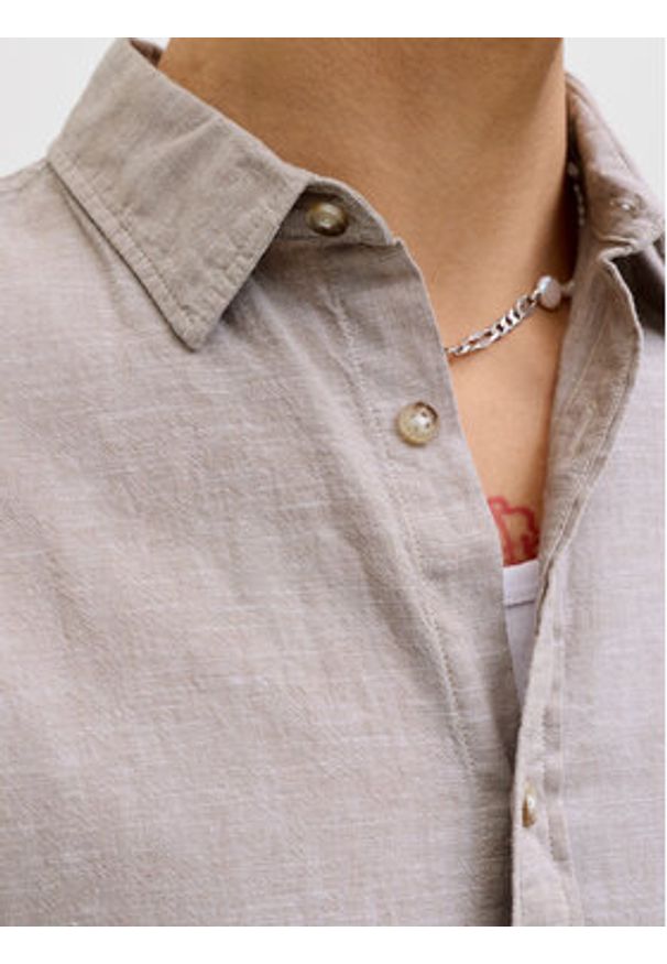 Jack & Jones Koszula Summer 12289160 Beżowy Regular Fit. Kolor: beżowy. Materiał: len