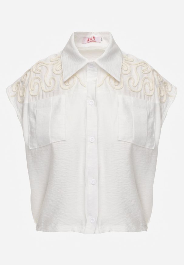 Renee - Biała Boho Koszula z Wiskozy Bez Rękawów ze Ściągaczem w Talii Assabel. Okazja: na co dzień. Kolor: biały. Materiał: wiskoza. Długość rękawa: bez rękawów. Wzór: gładki. Sezon: lato. Styl: boho