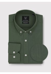 Pako Lorente - PAKO LORENTE – Zielona bawełniana koszula męska. Kolor: czarny, zielony. Materiał: bawełna. Długość rękawa: długi rękaw. Długość: długie. Wzór: gładki #1