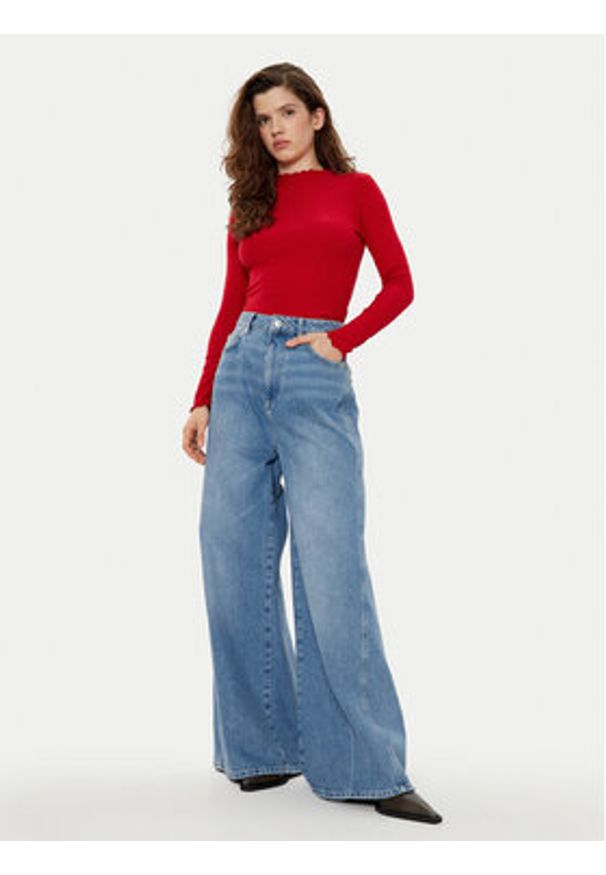 only - ONLY Bluzka Emma 15180040 Czerwony Slim Fit. Kolor: czerwony. Materiał: wiskoza