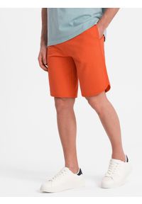 Ombre Clothing - Męskie szorty dresowe z zaokrągloną nogawką - pomarańczowe V5 - Rozmiar: L. Kolor: pomarańczowy. Materiał: dresówka. Wzór: ze splotem. Styl: sportowy