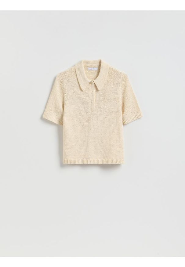 Reserved - Sweter z krótkim rękawem - kremowy. Kolor: kremowy. Materiał: dzianina. Długość rękawa: krótki rękaw. Długość: krótkie