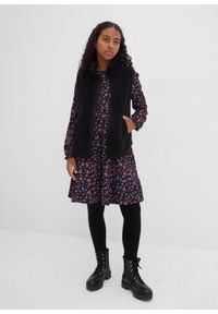 bonprix - Sukienka dżersejowa ze strukturalnej krepy. Kolor: czarny. Materiał: jersey. Wzór: kwiaty #2