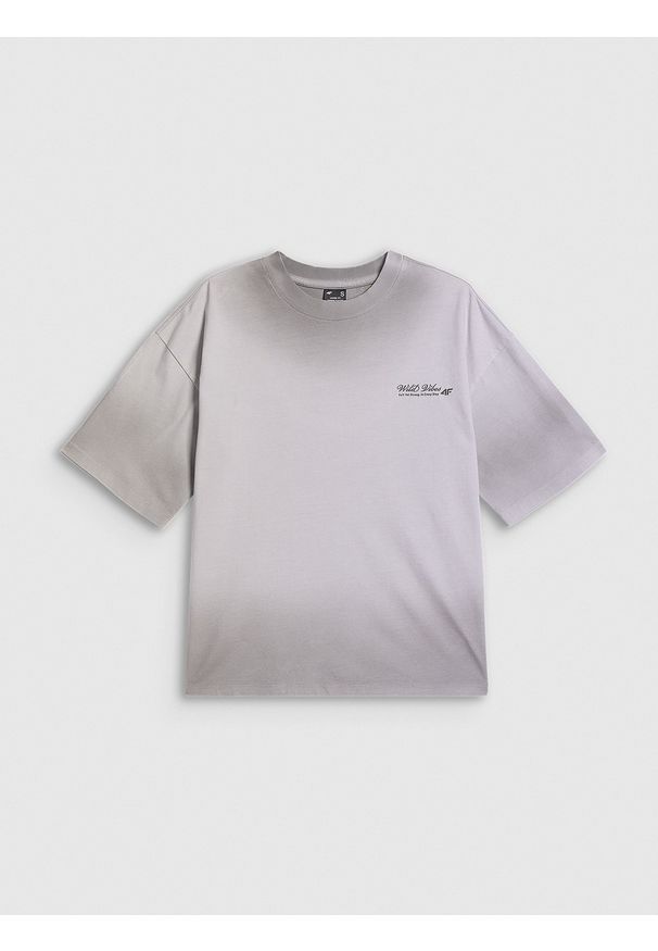 4f - 4F T-shirt loose z nadrukiem damski - szary S. Okazja: na co dzień. Kolor: szary. Materiał: materiał, bawełna, dzianina. Wzór: nadruk. Styl: klasyczny, casual