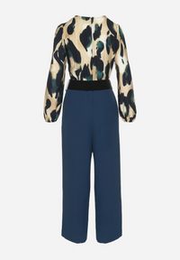 Born2be - Beżowo-Niebieski Kombinezon o Kopertowym Kroju z Dodatkowym Paskiem i Wzorzystą Górą Tinasirae. Okazja: na co dzień. Kolor: zielony. Styl: casual, elegancki #2