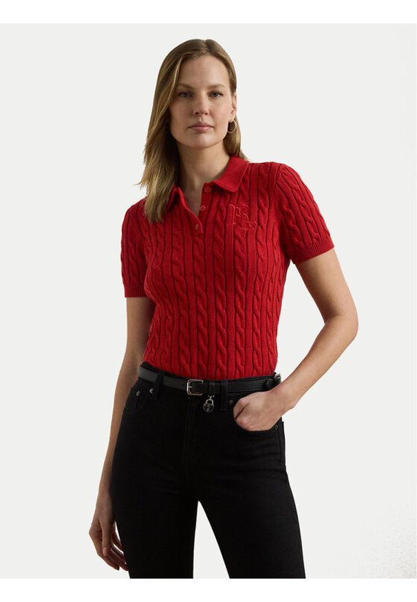 Lauren Ralph Lauren - LAUREN RALPH LAUREN Polo 200932224012 Czerwony Slim Fit. Typ kołnierza: polo. Kolor: czerwony. Materiał: bawełna